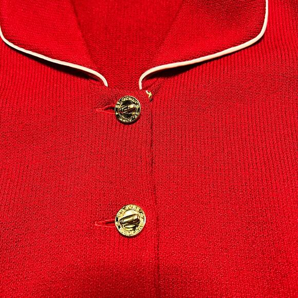 St. John Collection By Marie Gray Sweater Blazer 12 Red Gold Knit Cardigan - Picture 2 of 6